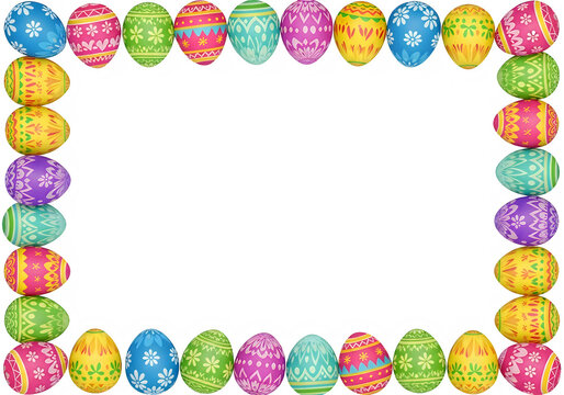 A vibrant easter egg border frame on a white background. isolated on transparent background easter egg, png