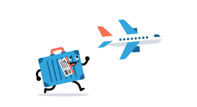 Cartoon Suitcase and Airplane Illustration.