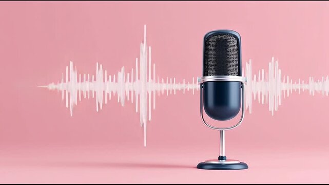 Exploring sound recording techniques with a microphone and audio waves in a studio setting
