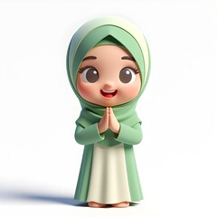 cartoon muslim girl character 3d rendering isolated on white background cartoon plastic style icon