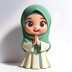 cartoon muslim girl character 3d rendering isolated on white background cartoon plastic style icon