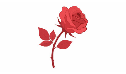 Decorative red rose vector with curved stem and leaves in flat graphic style © SABBIRAHMAD