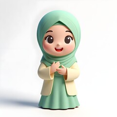 cartoon muslim girl character 3d rendering isolated on white background cartoon plastic style icon