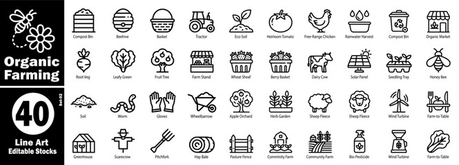Agriculture and organic farming linear icon. Collection for design vector illustration. © Hafiz