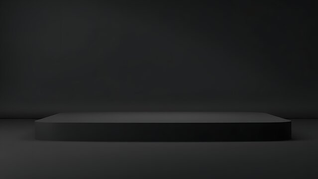 Sleek black podium on a dark background, designed for a modern and elegant product display.