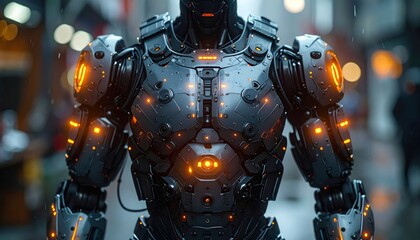 Futuristic Sci-Fi Robot Warrior, Advanced Cybernetic Android