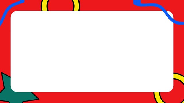 This bold red frame is decorated with interconnected yellow and blue circles providing a geometric and slightly retro feel that draws immediate attention to the white space reserved for important text