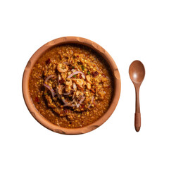 Top view of Dried Shrimp Chili Dip (Nam Prik Kung), isolated on a transparent background