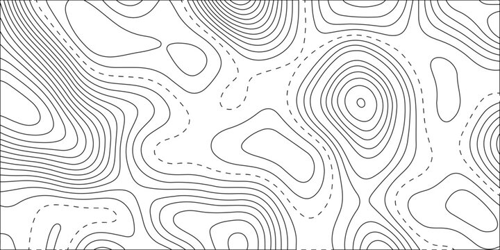 black and white topographic map contour lines background, seamless vector terrain relief pattern, abstract line art