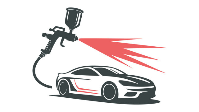 Minimalist car spray painting with spray gun vector illustration