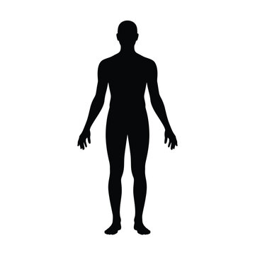 A stark silhouette of a human figure standing in a frontal pose