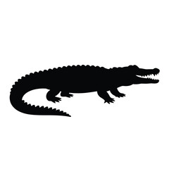 Obraz premium A black silhouette of an alligator lying on a white background