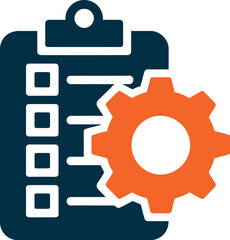 A clipboard with a checklist and gear icon for business workflow optimization