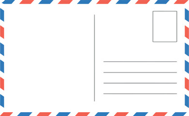A blank postcard with a red and blue border