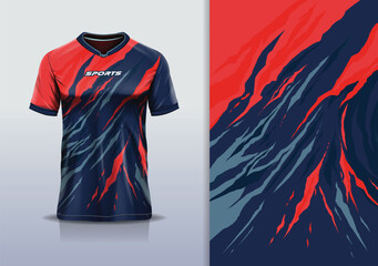T-shirt mockup abstract texture grunge sport jersey design for football, soccer, racing, esports, running, red gray blue color © Nimpuna O