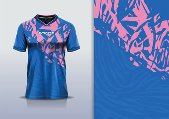 T-shirt mockup abstract texture grunge sport jersey design for football, soccer, racing, esports, running, blue color  © Nimpuna O
