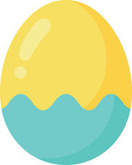 Festive easter egg with yellow top and light blue bottom, shiny and colorful