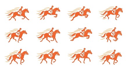 Obraz premium Dynamic orange horse racing silhouettes in motion