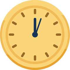 Simple yellow clock displays twelve o'clock on white background