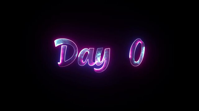 Glowing neon text day 0. Neon text animation videos on black background
