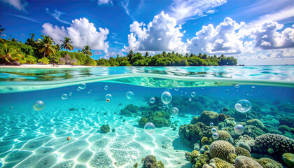 Tropische Lagune mit Unterwasserwelt und Korallenriff