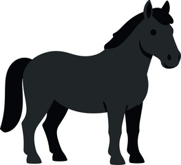 Obraz premium Black horse standing calmly on a white background in a simple illustration style