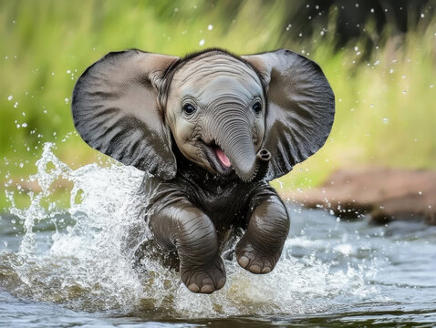 Cute Baby Elephant Playing In The Water