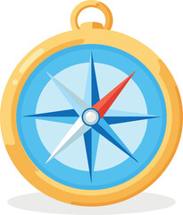 Stylized golden compass pointing north with a blue face and red needle