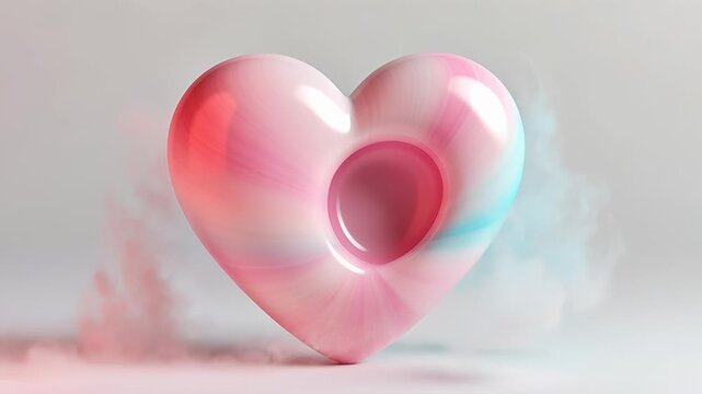 Pink and blue smoke forming a heart, then revealing a solid heart, evolving from ethereal vapor to a tangible symbol of love