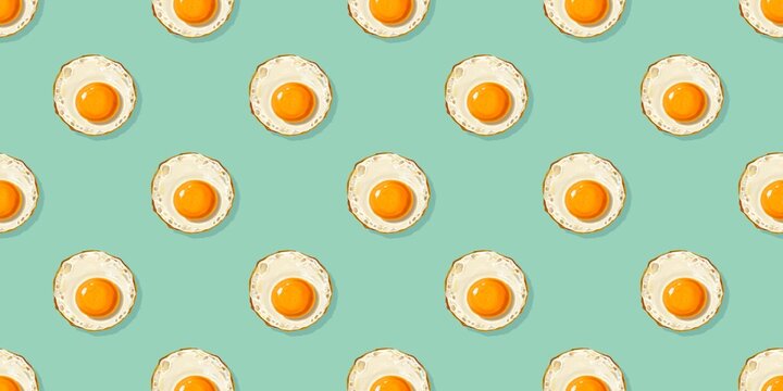 Seamless pattern of fried eggs pattern design for wallpaper and textile decoration wall art vintage summer kitchen cooking hand-drawn illustration on a transparent background