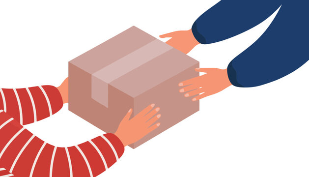 A person handing over a cardboard box to another person