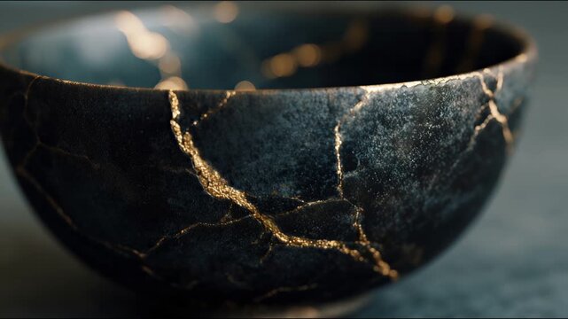 Elegant kintsugi vase with gold-repaired cracks, showcasing wabi sabi beauty and refined Japanese craftsmanship for sophisticated, mindful interior decor