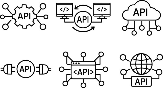 API integration connection technology line icons
