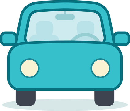 Blue car with a simple design sits on a white surface, facing forward