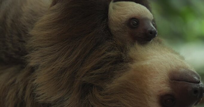 Cute Baby Hoffmanns Two Toed Sloth and Momma