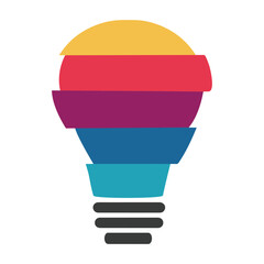 Multi-colored lightbulb idea vector silhouette icon representing creativity, innovation and smart solutions.