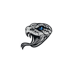 Naklejka premium Detailed Snake Head Illustration with Open Mouth and Sharp Fangs.