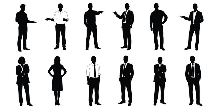 Business posture silhouette illustration, corporate gesture artwork, professional communication design tribute, leadership body language graphic, workplace stance flat vector illustration