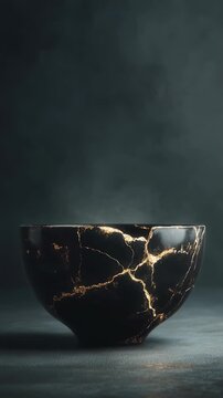 Elegant kintsugi vase with gold-repaired cracks, embodying wabi sabi aesthetics and timeless beauty, perfect for sophisticated and modern interior decor