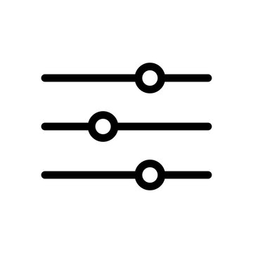 Vector icon representing three horizontal slider controls with empty circles, indicating adjustable settings or filter options in a digital interface.