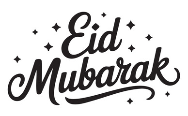 Eid Mubarak Greeting with Black Calligraphy and Stars Vector on a White Background