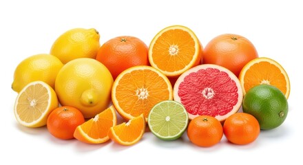 Assorted Citrus Fruits on White Background.
