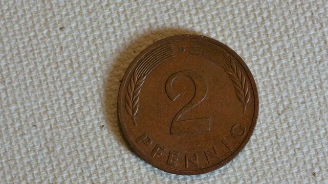  Vintage 1 Pfennig German Coin, Bundesrepublik Deutschland Currency, Oak Leaves Symbol.