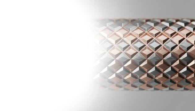 Textured metallic surface displaying a geometric pattern of bronze and silver diamond shapes with a white fade