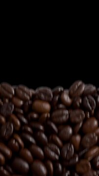 Coffee Beans Vertical Cascade Transition with Alpha on Transparent Background. 3D rendering