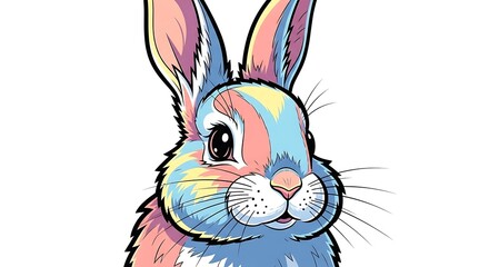 Obraz premium A colorful cartoon rabbit with a vibrant multicolored fur design