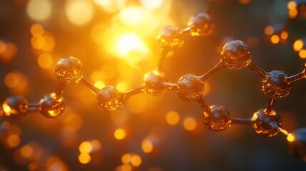 Golden Molecular Structure Abstract Science with Luminous Bokeh Background.