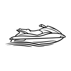 Jet ski in motion on water black line drawing speeding through waves with dynamic lines