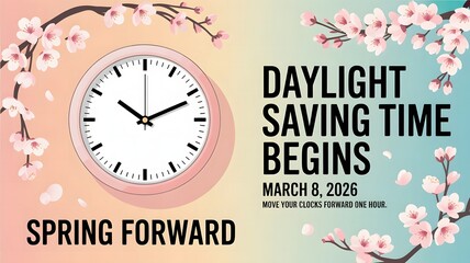 Minimal Daylight Saving Time Begins 2026 artwork featuring classic clock and spring forward seasonal time adjustment concept © Sabbir