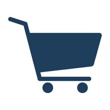 Dark blue shopping cart icon on white background for e commerce and retail concepts